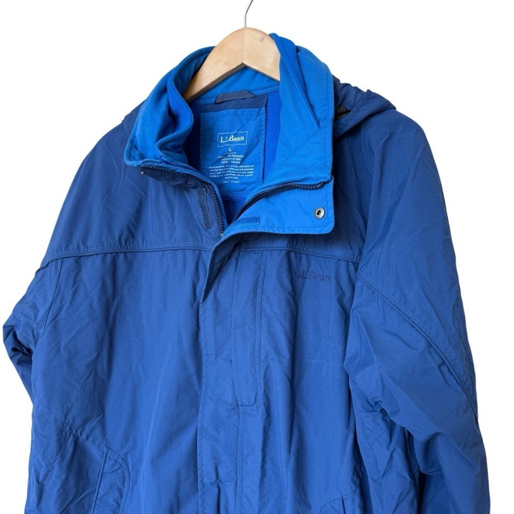 L.L. Bean Men's Blue 3-in-1 Fleece Lined Nylon Parka Jacket Hooded Size L Winter
